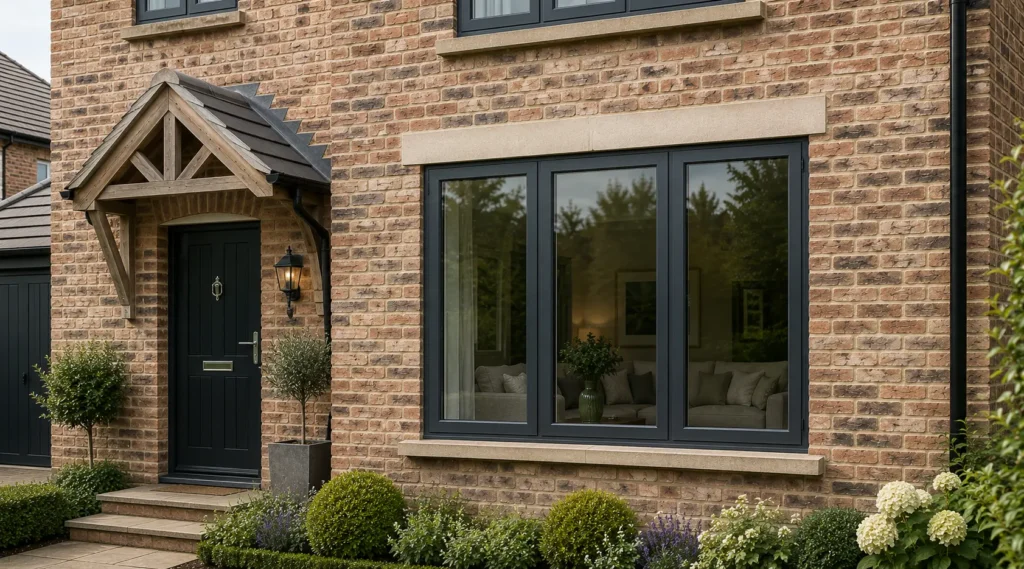 Flush fit windows installed on a modern brick home with clean exterior styling and slim window frames