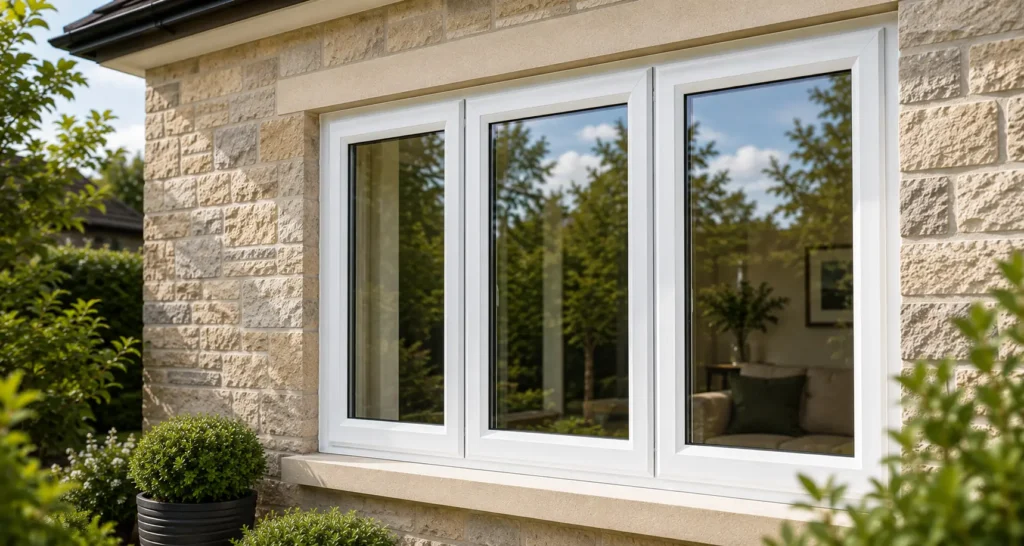 White uPVC windows installed on a modern Lancashire home with energy-efficient double glazing